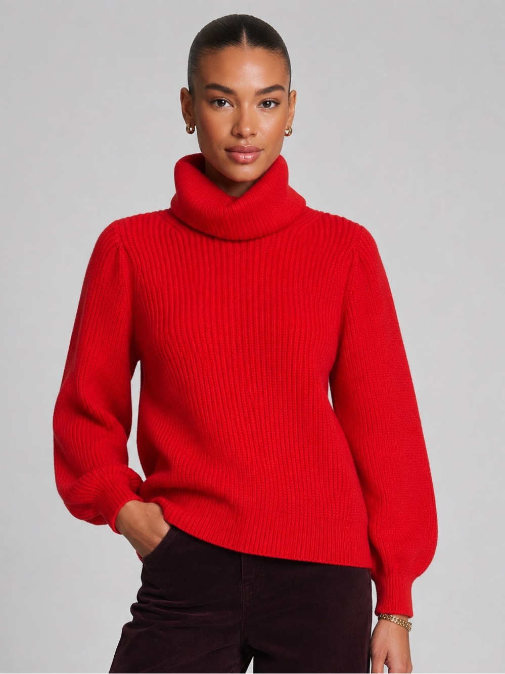 Ann Taylor Ribbed Turtleneck Sweater | Bright Red | Size XS